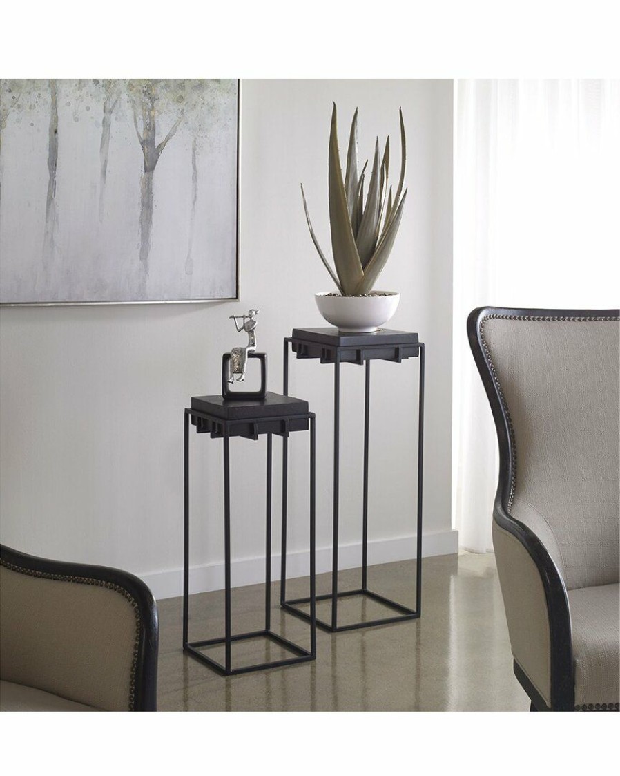 End & Side Tables * | Uttermost Telone Black Large Pedestal Home End & Side Tables