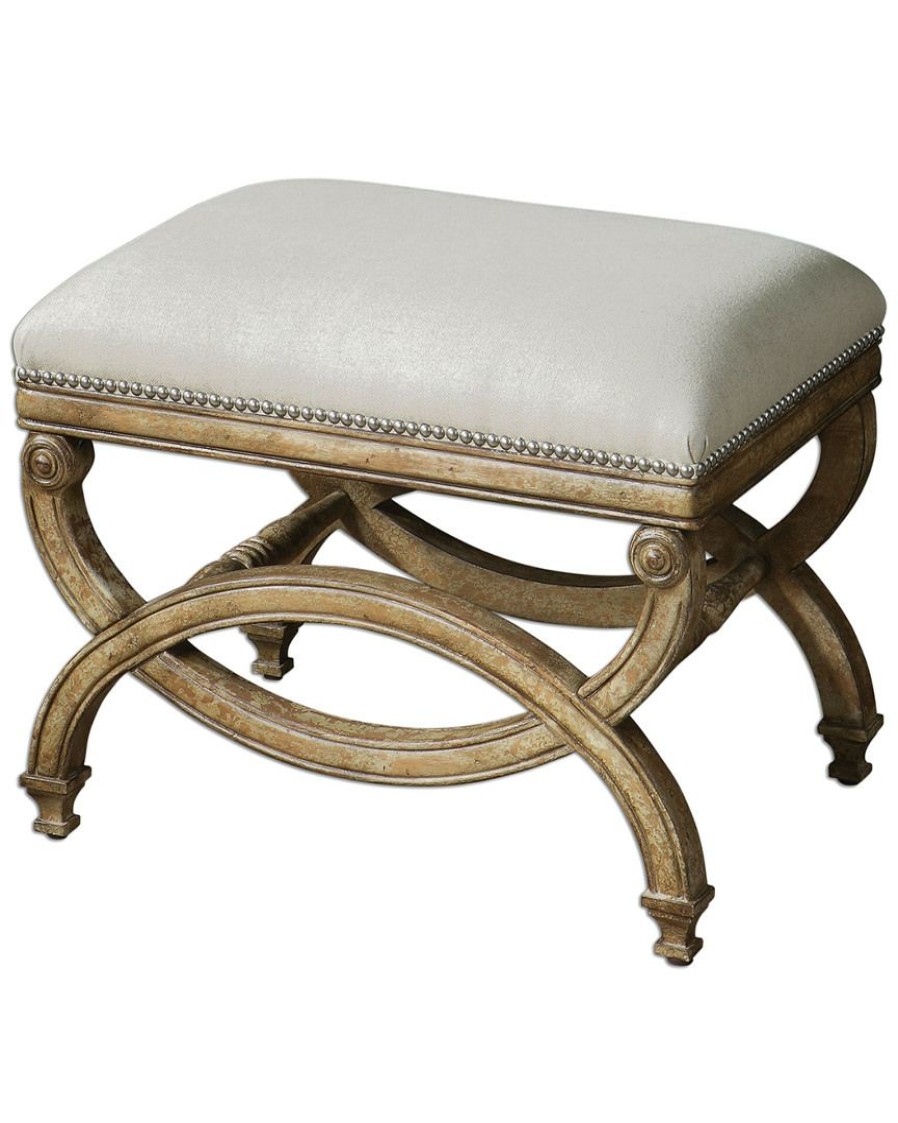 Accent Chairs * | Uttermost Karline Natural Linen Small Bench Home Accent Chairs