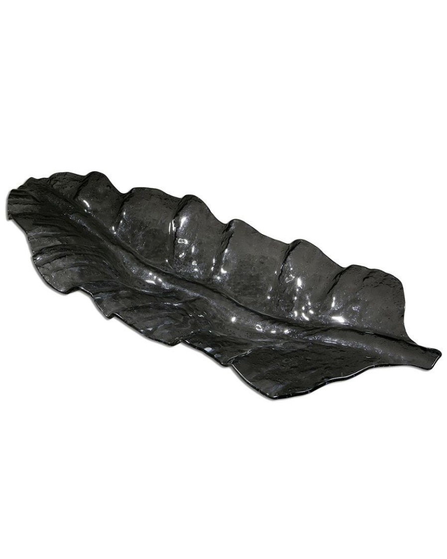 Decorative Items & Frames * | Uttermost Smoked Leaf Glass Tray Home Decorative Items & Frames