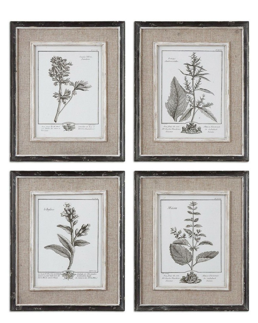 Mirrors & Wall Art * | Set Of 4 Uttermost Casual Grey Study Framed Art Home Mirrors & Wall Art