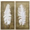 Mirrors & Wall Art * | Set Of 2 Uttermost White Feathers Gold Shadow Box Home Mirrors & Wall Art