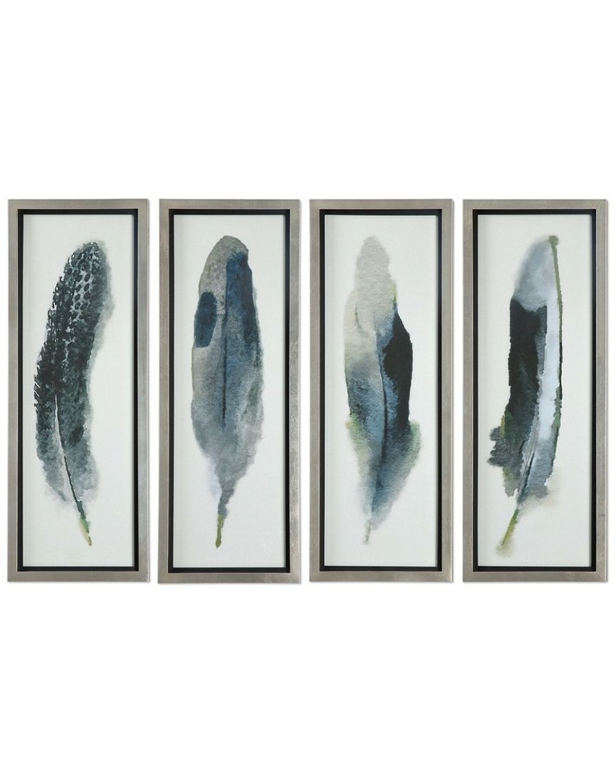 Mirrors & Wall Art * | Set Of 4 Uttermost Feathered Beauty Prints Home Mirrors & Wall Art