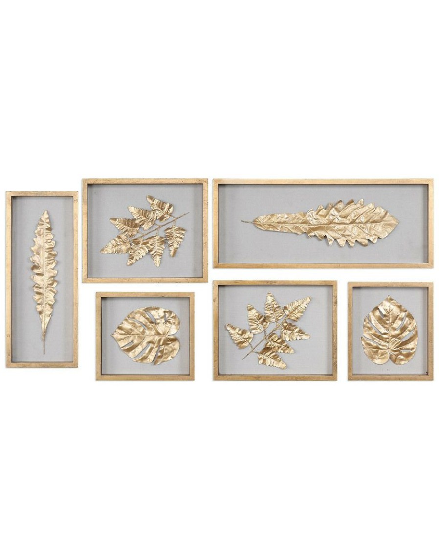 Mirrors & Wall Art * | Set Of 6 Uttermost Golden Leaves Shadow Box Home Mirrors & Wall Art