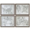 Mirrors & Wall Art * | Set Of 4 Uttermost World Maps Framed Prints Home Mirrors & Wall Art