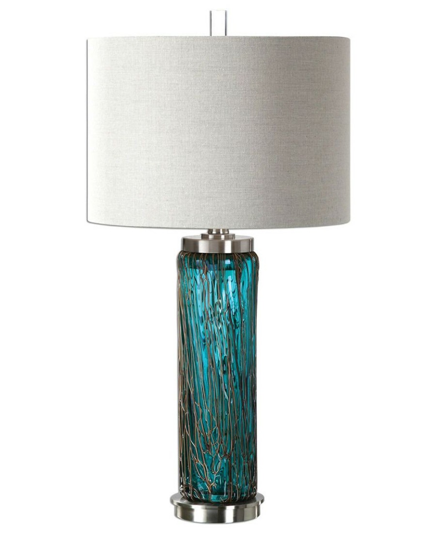 Table & Desk Lamps * | Uttermost Almanzora Blue Glass Lamp Home Table & Desk Lamps